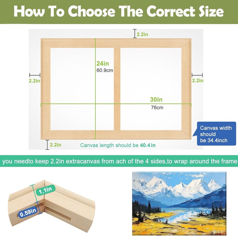 EVNEED 2 Set 24"x30"Canvas Stretcher Bars, DIY Wood Canvas Frames Kit, Wooden Art Frames, Wood Stretching Bars for Gallery Wrap Oil Painting Posters and Canvas Arts - Image 3